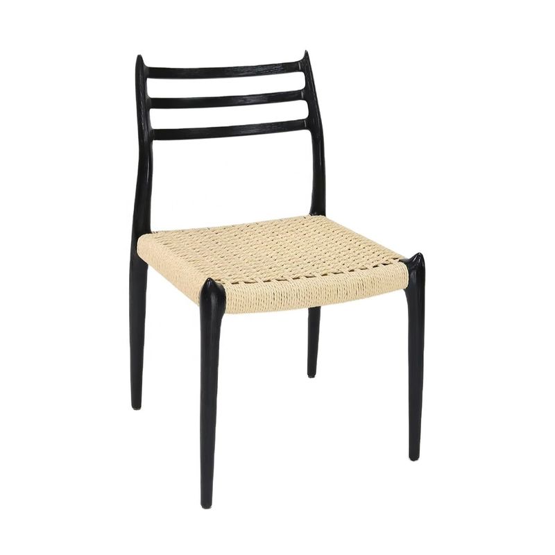 Outdoor Rope Woven Chair Solid Wood Armless Chair Comfort Dining Room Living Room Rope Chair Furniture with NO Folded