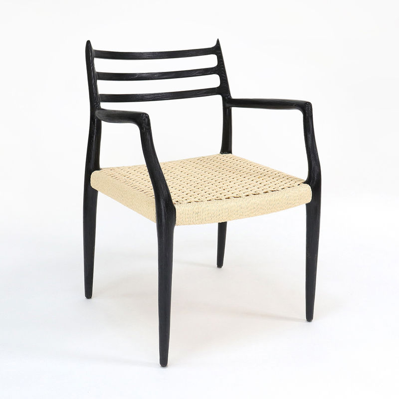 Modern Dining Chair Hand-woven Cord Nitrolacquer Finish Solid Wood with Armrest Modern Design